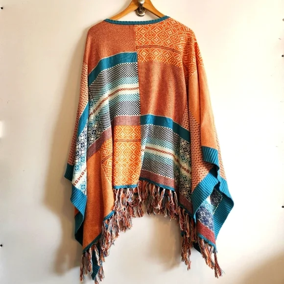 Sundance Alisandra Bohemian Fringe Poncho One Size - Picture 3 of 4